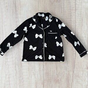 KATE SPADE Bow Print Black White Long Sleeve Pajama TOP ONLY M